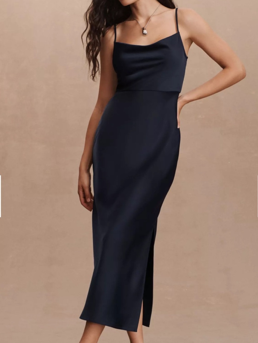 BHLDN Satin Cowl Neck Slip Dress in Black